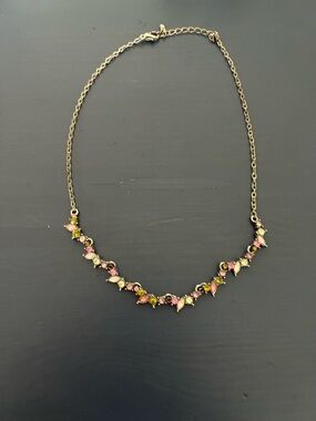 Delicate Pink and Green Crystal Link Necklace